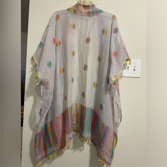 Saachi Colorful Fringe Open Front Sz S Gauzy Kimono Cover Up Festival Lagenlook - Picture 2 of 12